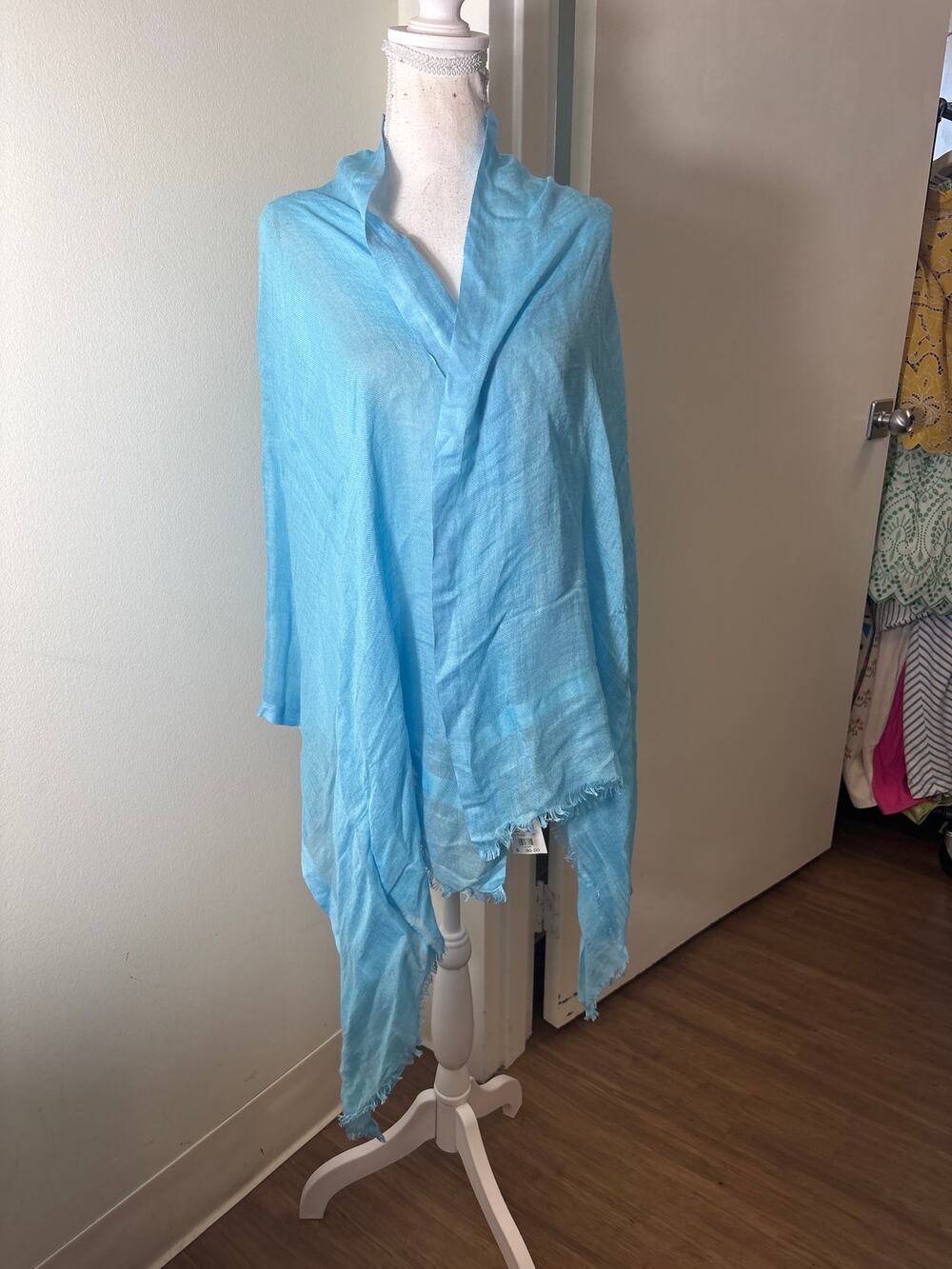 NWT Love Quotes Sky Blue Linen Blend Scarf 70"x28"
